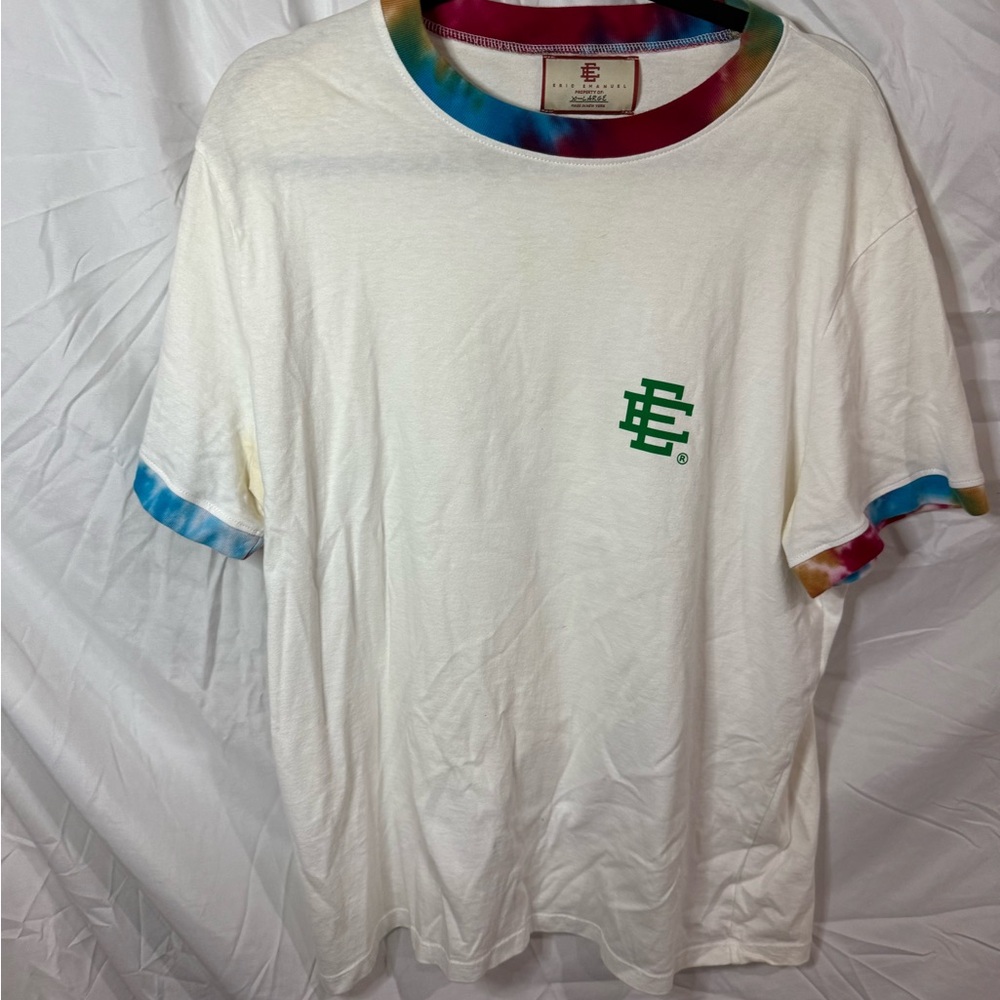 Eric Emanuel White Tee with Multicolor Trim